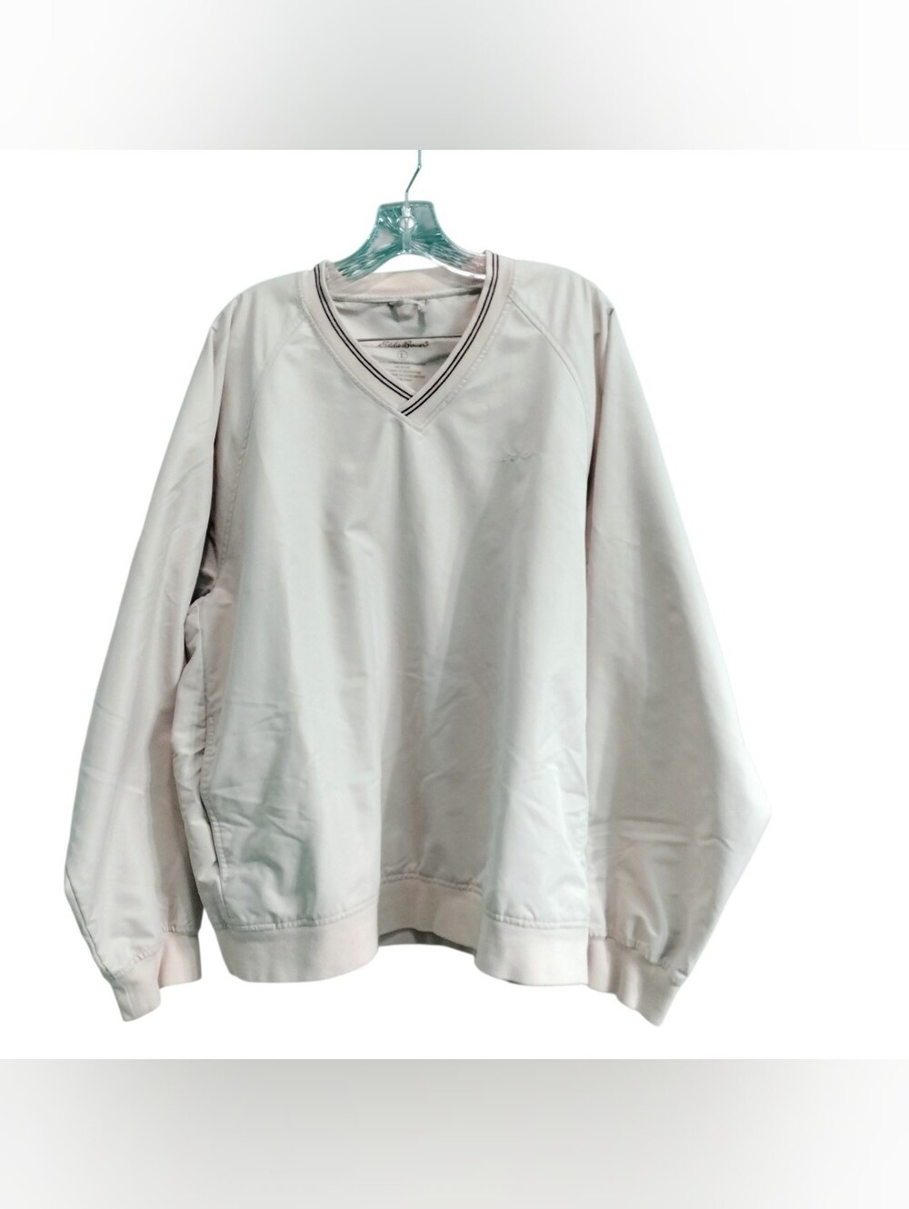 Eddie Bauer Ivory V Neck Pullover Windbreaker Jacket Women's Large L Preppy
